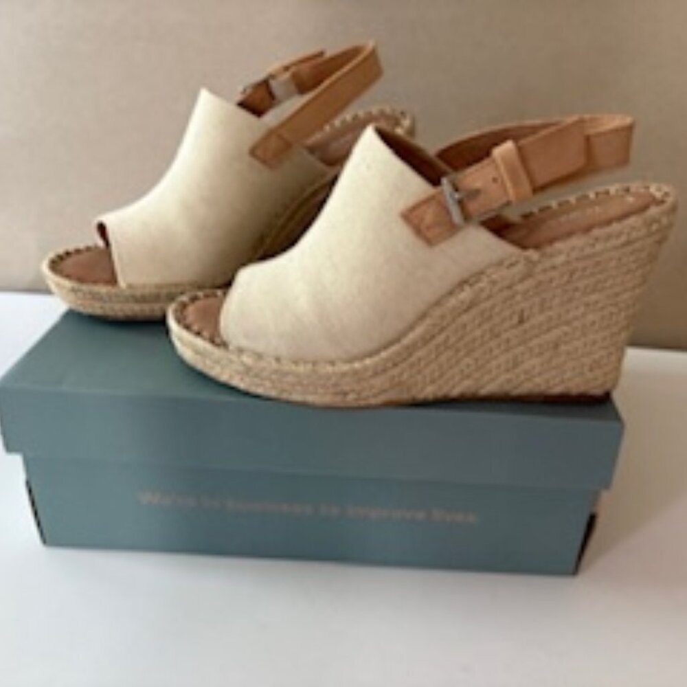 Toms Monica Natural Oxford/Leather Wedge